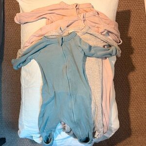 Lot of 4 Pink, Green and Oatmeal Baby Sleepers